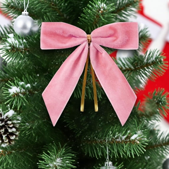 Pink Velvet Christmas Tree Bows, 3.5"×3.5" Velvet Bows for Wreath, Christmas Tree Decorative Bows, Gift Wrapping Velvet Bows, Craft Wedding Tie Bows, Candy Bag Decor Bows, Christmas Tree Decorations