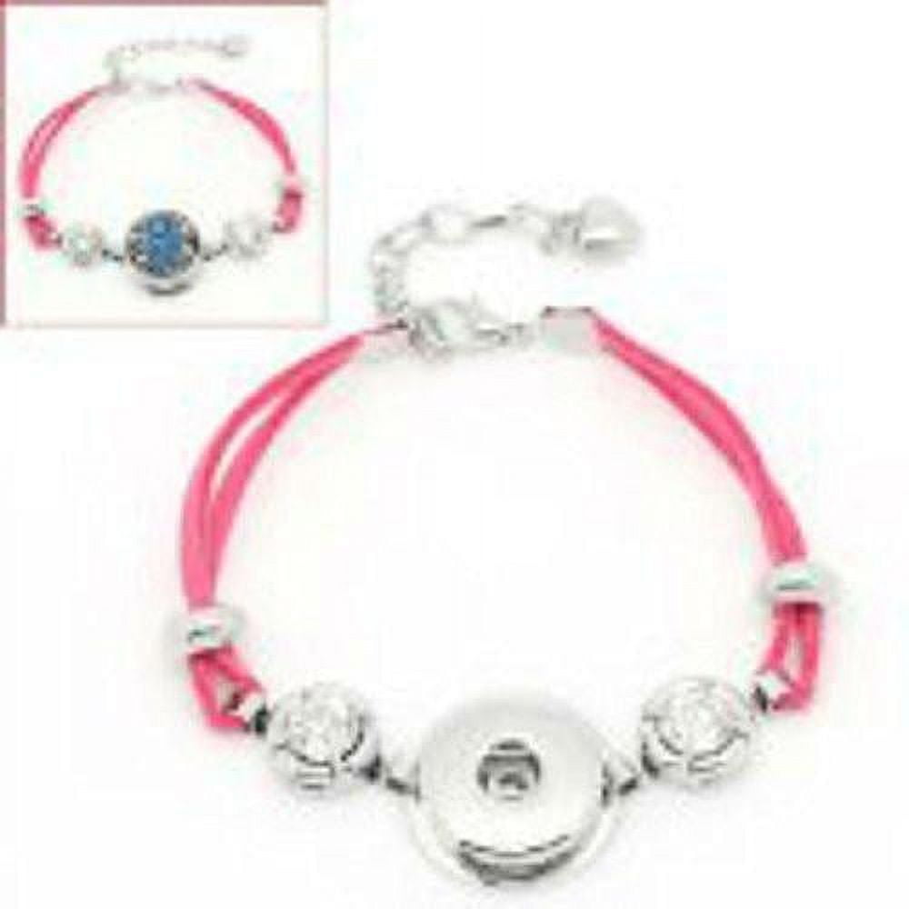 Pink Velvet Chunk Lobster Clasp Bracelet & Extender Chain Fits Snaps