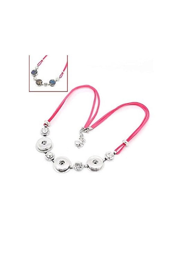 Pink Velvet Chunk Lobster Clasp Necklace & Extender Chain Fits Snaps Chunk Buttons