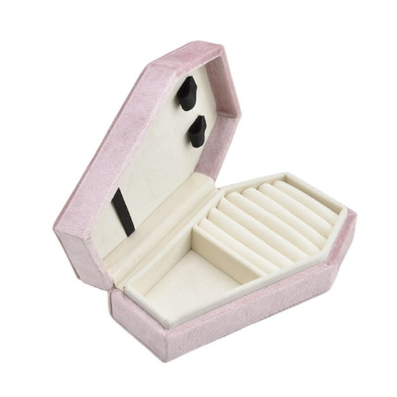 Pink Velvet Coffin Jewelry Box, Gothic Style Portable Organizer with Velvet Lining for Necklaces Rings, Travel-Friendly Home Storage Case Gift
