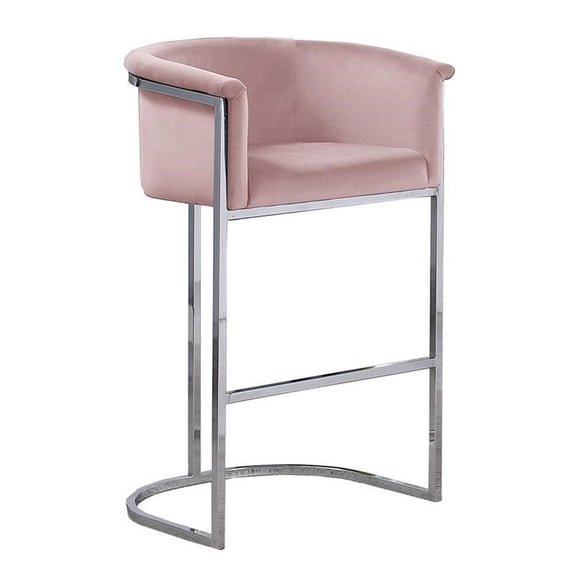 Pink Velvet Counterheight Chair (Single) with Silver Metal Chrome Base