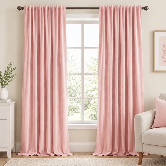 Pink Velvet Curtains for Princess Room, 2 Panels, W52 x L84, Rod Pocket & Back Tab, Thermal Room Darkening Drapes, Luxury Textured Nursery Window Treatments