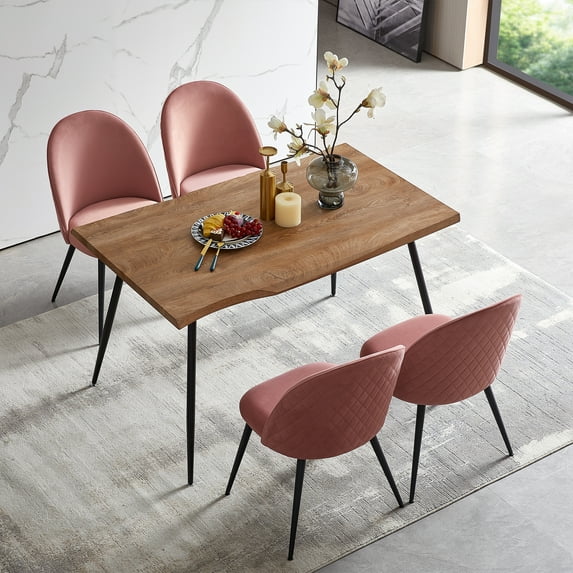 Pink Velvet Dining Chairs With Black Metal Legs, Set Of 4 Chairs(Only Four Chairs)