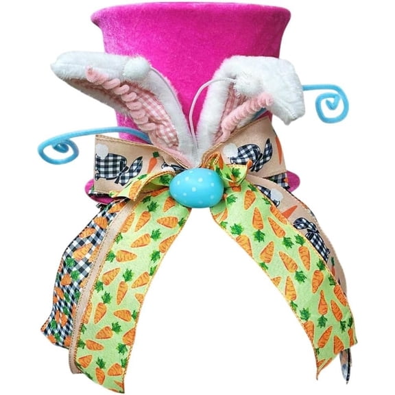 Pink Velvet Easter Tree Topper Hat with Bunny Ears, 8-Inch Foldable Spring Decor