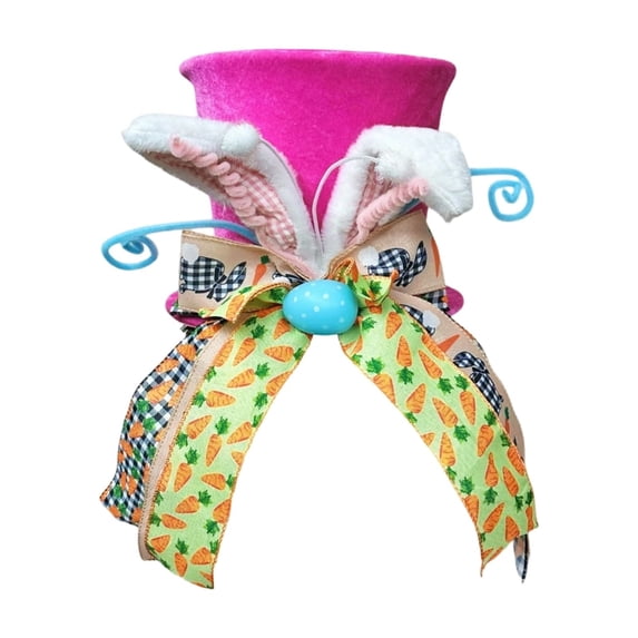 Pink Velvet Easter Tree Topper Hat with Bunny Ears , Decorative Holiday Tree Topper for Easter Spring Home Indoor Outdoor Party Decorations(Rabbit)