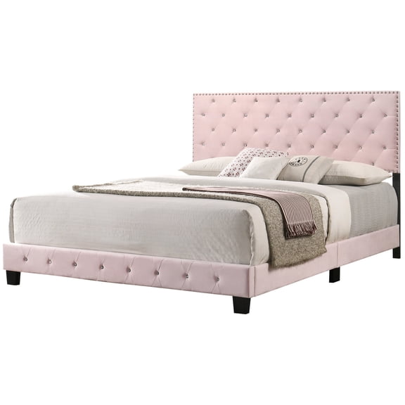 Pink Velvet Foam Bed / Quick Setup for Bedroom Comfort