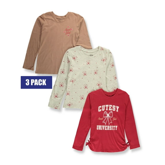 Pink Velvet Girls' 3-Pack Long-Sleeved T-Shirts Color: red/multi Size: 3t