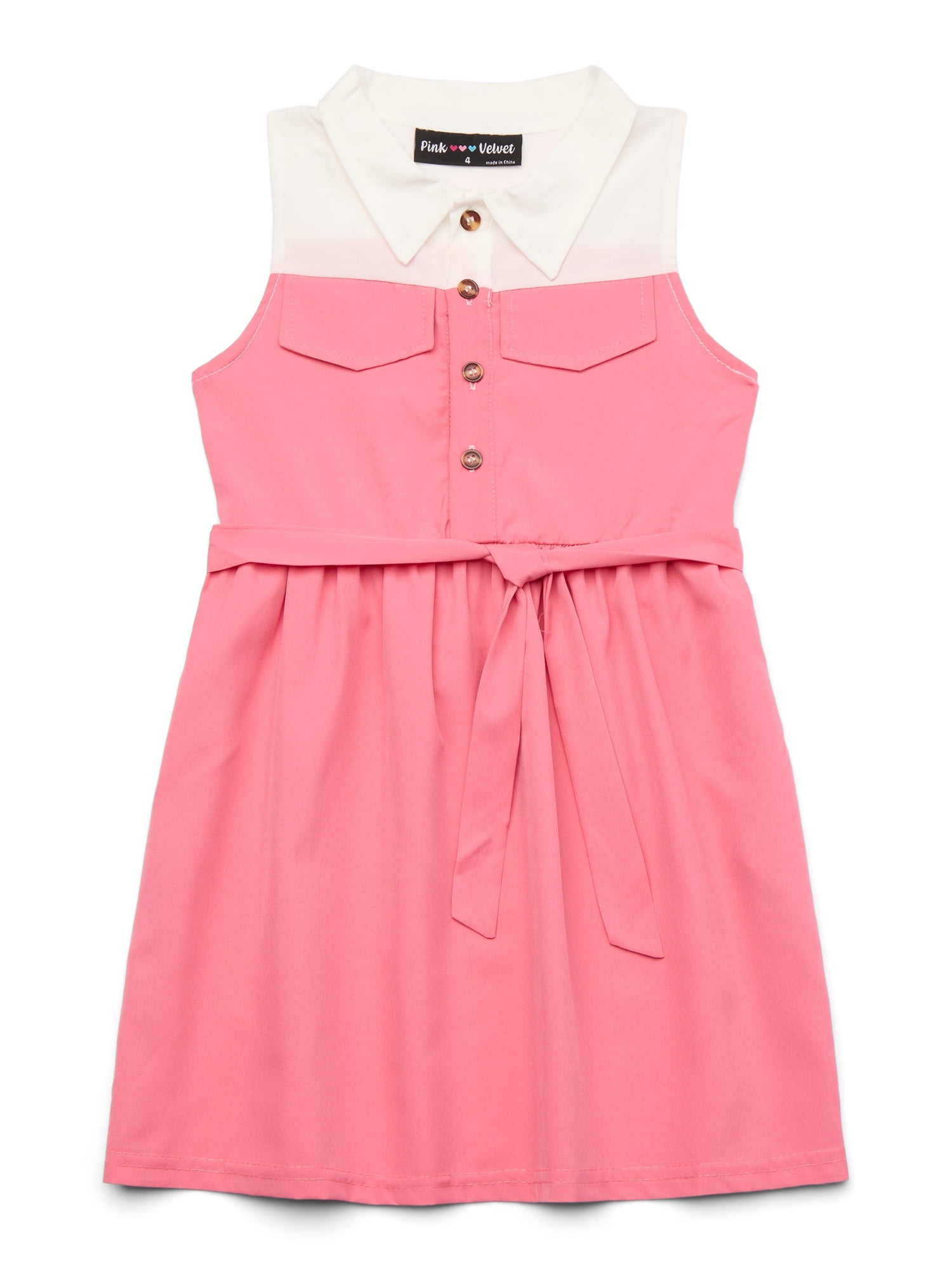 Multicolor Striped Cotton Sleeveless Girls Dress with Pink Bow Waist