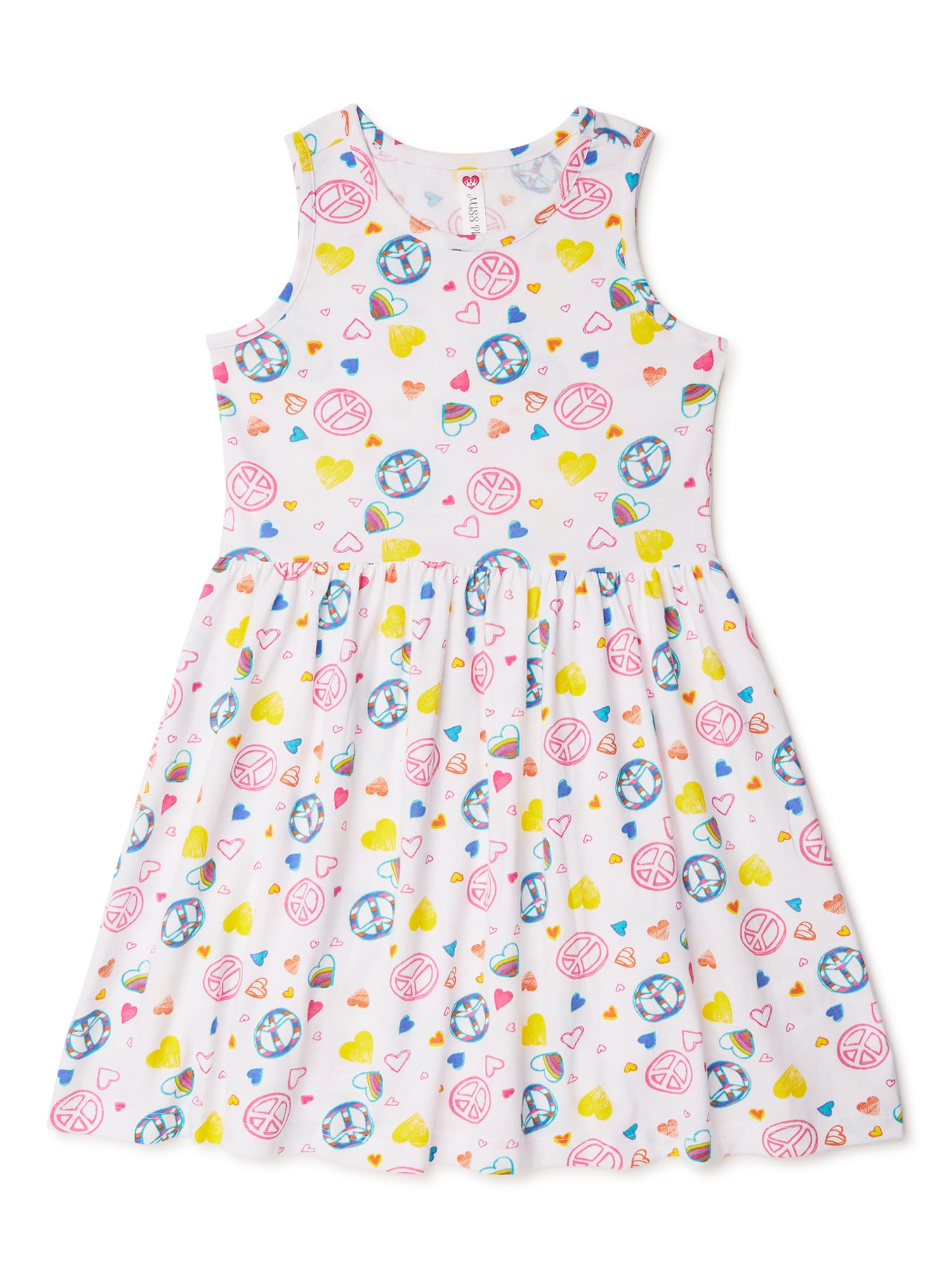 Pink Velvet Girls Sleeveless White Peace Sign Dress, Sizes 4-12