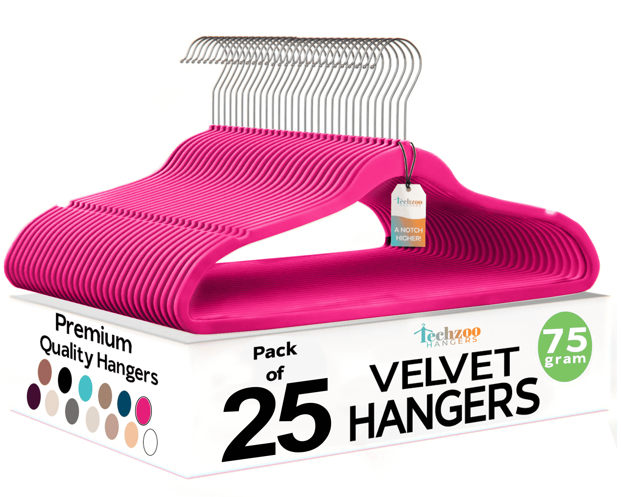 Techzoo Premium DarkPink Velvet Hangers 25 Pack - Space Saving Felt Hanger, Non Slip Clothes Hangers for Closet, Heavy Duty Hanger for Coats, Shirts & Pants, 360° Swivel Hook, Hold Up to 10 lbs