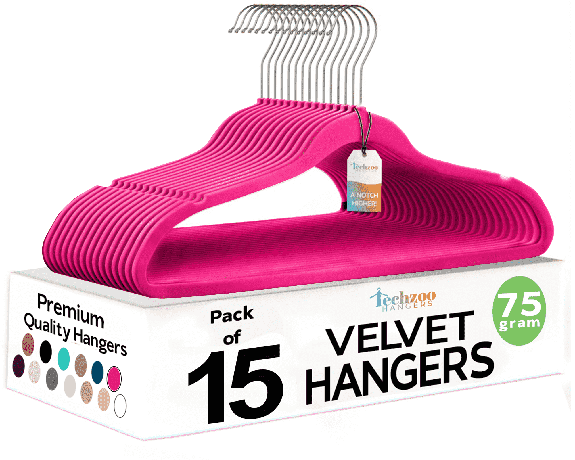 Techzoo Premium Darkpink Velvet Hangers 15 Pack - Space Saving Felt Hanger, Non Slip Clothes Hangers for Closet, Heavy Duty Hanger for Coats, Shirts & Pants, 360° Swivel Hook, Hold Up to 10 lbs