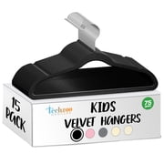 Techzoo Premium Kids Velvet Hangers 15 Pack   14" Non Slip Felt Cloth Hangers for Closet   Ultra Slim, Space Saving Kids Clothes Hangers with 360  Swivel Hook, Toddler Children Kids Hangers   Black