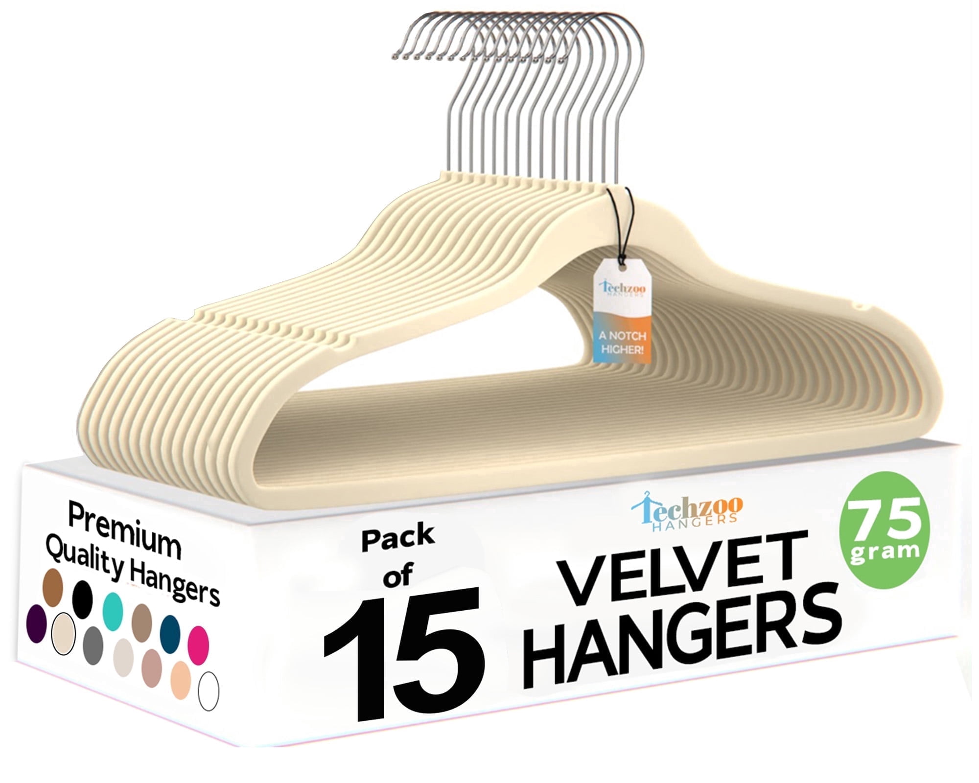 Techzoo Premium beige Velvet Hangers 15 Pack - Space Saving Felt Hanger, Non Slip Clothes Hangers for Closet, Heavy Duty Hanger for Coats, Shirts & Pants, 360° Swivel Hook, Hold Up to 10 lbs