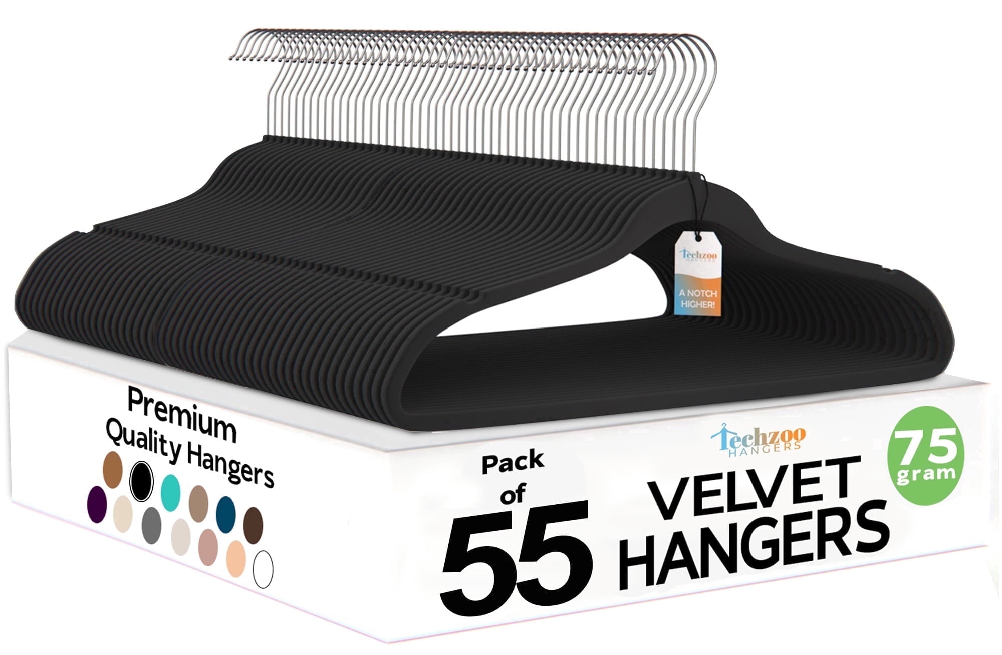 Techzoo Premium Black Velvet Hangers 55 Pack - Space Saving Felt Hanger, Non Slip Clothes Hangers for Closet, Heavy Duty Coat Hanger with 360° Rotatable Hook, Hold Up to 10 lbs