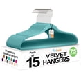 thumbnail image 1 of Techzoo Premium Teal Velvet Hangers 15 Pack - Space Saving Felt Hanger, Non Slip Clothes Hangers for Closet, Heavy Duty Hanger for Coats, Shirts & Pants, 360° Swivel Hook, Hold Up to 10 lbs, 1 of 7