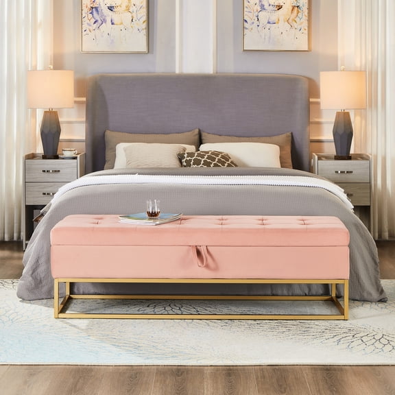 Pink Velvet Material - Multifunctional Storage - Sofa Front, Bed End - Comfortable and Functional