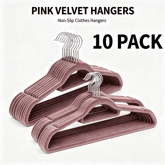 Pink Velvet Non‑Slip Clothes Hangers, 10 Pack, Space Saving Heavy Duty Hangers for Closet Storage