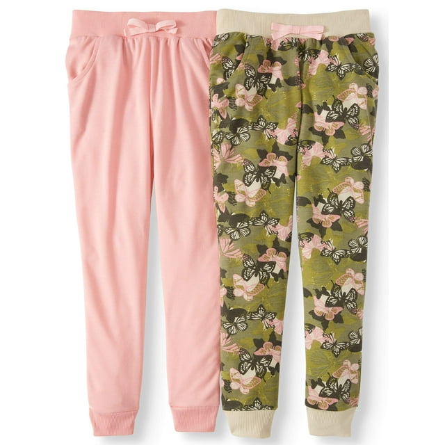 Pink Velvet Printed and Solid French Terry Joggers, 2-Pack (Little Girls & Big Girls)