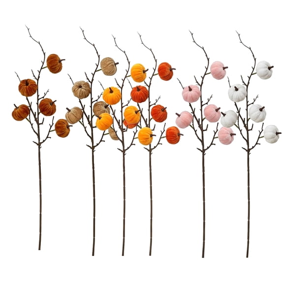 Pink Velvet Pumpkin Branch Picks,Fall Harvest Floral Stems,Halloween Mantel Decor,Thanksgiving Table Centerpiece,Farmhouse Vase Filler,Indoor Seasonal Twig Ornament,Fake Pumpkin Floral Arrangement
