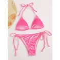 thumbnail image 1 of Pink Velvet String Triangle Bikinis Set for Women Sexy Halter Swimsuit Micro Thong Swimwear Bathing Suit Brazilian Bikini Mujer, 1 of 6
