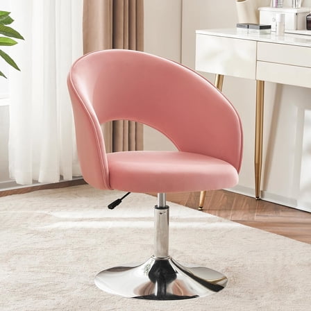 Pink Velvet Vanity Chair Vanity Stool with Back, Height Adjustable Swivel Accent Chair with Backrest, Round Makeup Chair for Vanity Living Room Bedroom (Pink)