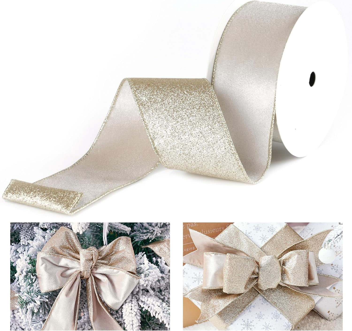 Pink Velvet Wired Ribbon With Glitter Back 2.5 Inch Gold Christmas ...