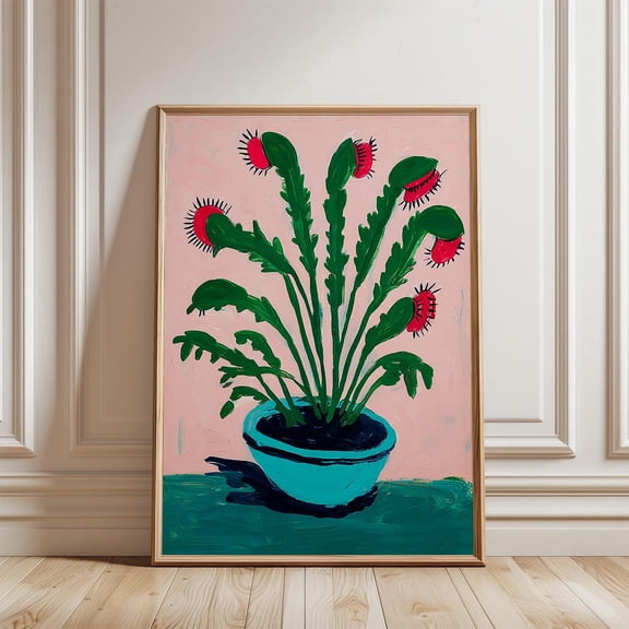 Pink Venus Flytrap Poster, Unframed Paper Poster 8x10in