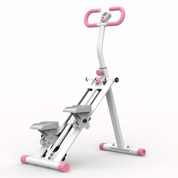 Pink Vertical Climber Stair Stepper with Resistance, Full-Body Workout Machine with Adjustable Handlebars and LCD Display, Foldable Home Gym Equipment