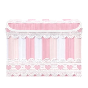 Pink Vertical Stripes with Hearts Valentine Foldable Storage Bins with Lids Handles Collapsible Storage Containers Tote Boxes 16.5 x 12.6 x 11.8 inches
