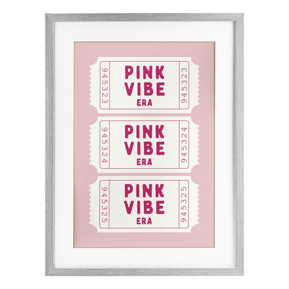 Stupell Industries Pink Vibe Era Tickets Gray Framed Print Under Glass, design by Lettered and Lined, 20 x 14