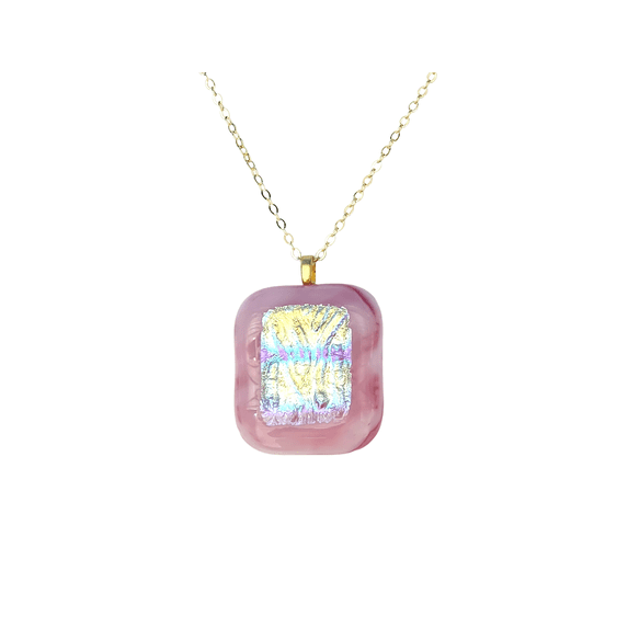 Pink Vibrant Dichroic Fused Glass Necklace