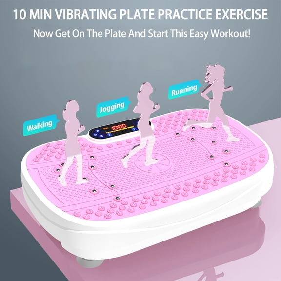 Pink Vibration Plate Fitness Platform Exercise Machine for Home Gym, Whole Body Vibration Platform with Adjustable Speed, Compact ABS+Rubber+Steel Construction, 21x12.6x4.7 Inches