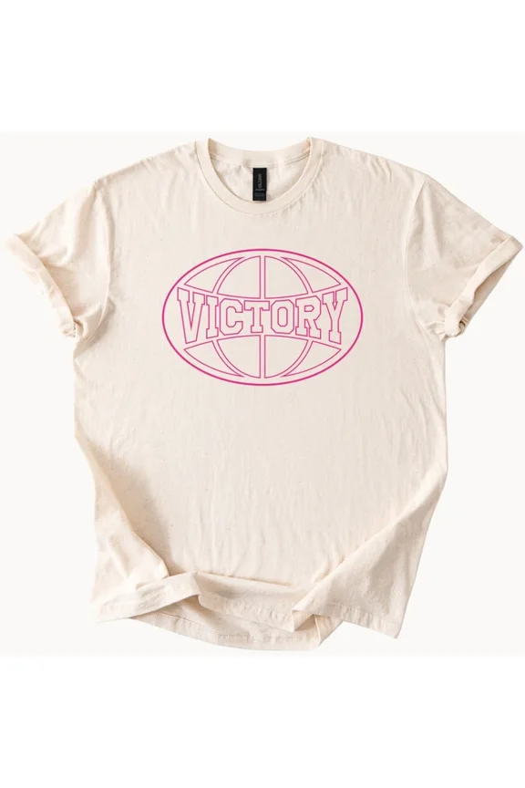 Pink Victory Globe Graphic TShirt Retro Style Casual Tee Top Gift Idea