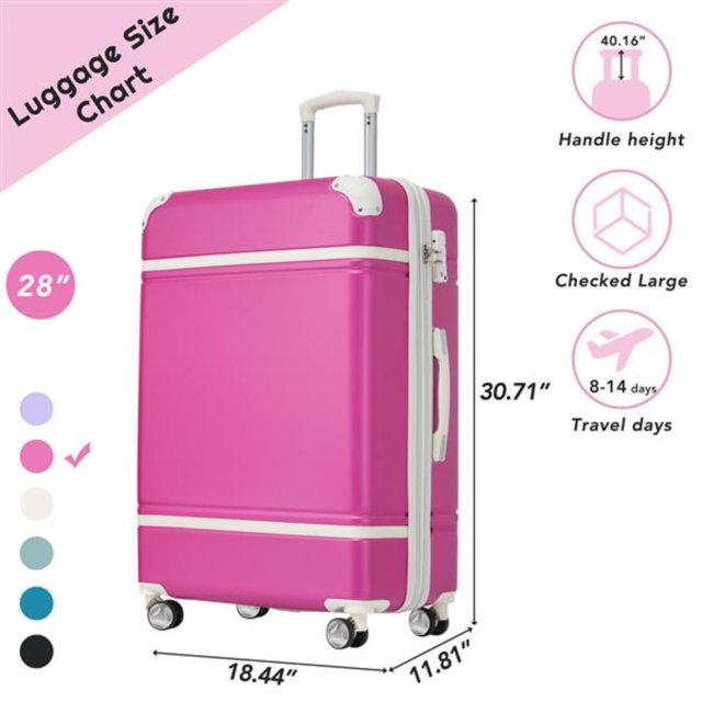 Pink Vintage 28 IN Expandable Lightweight Suitcase Spinner Wheels with
