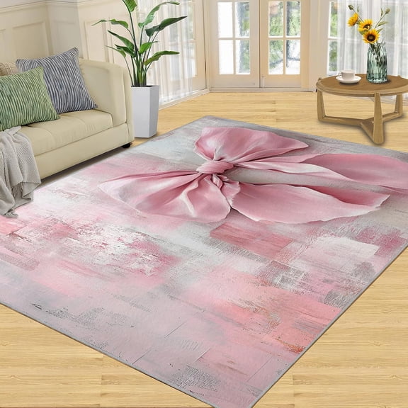 Pink Vintage Area Rug, Bow Geometric Washable Rug, Non Slip Low Pile Carpet for Living Room Bedroom Home Decor 2x3ft