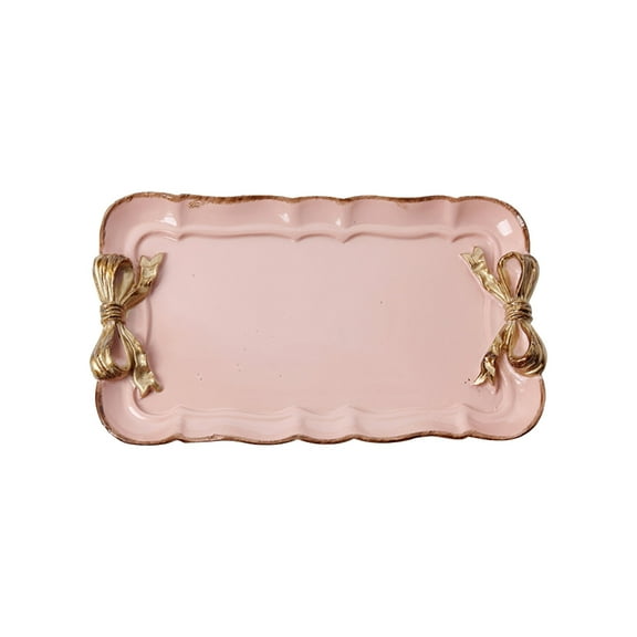 Pink Vintage Dessert Tray Storage Tray Bow Knot Resin Household Organizer Japanese Style Plates Jewelry Display Pink Color 7X4Inch