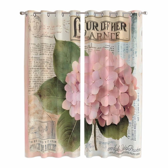 Pink Vintage Floral Kitchen Curtains 84 Inch Length, Summer Botanical Retro Grommet Top Bedroom Living Room Curtains, Light Filtering Cafe Curtain Drapes 2 Panels Set 84''x84''