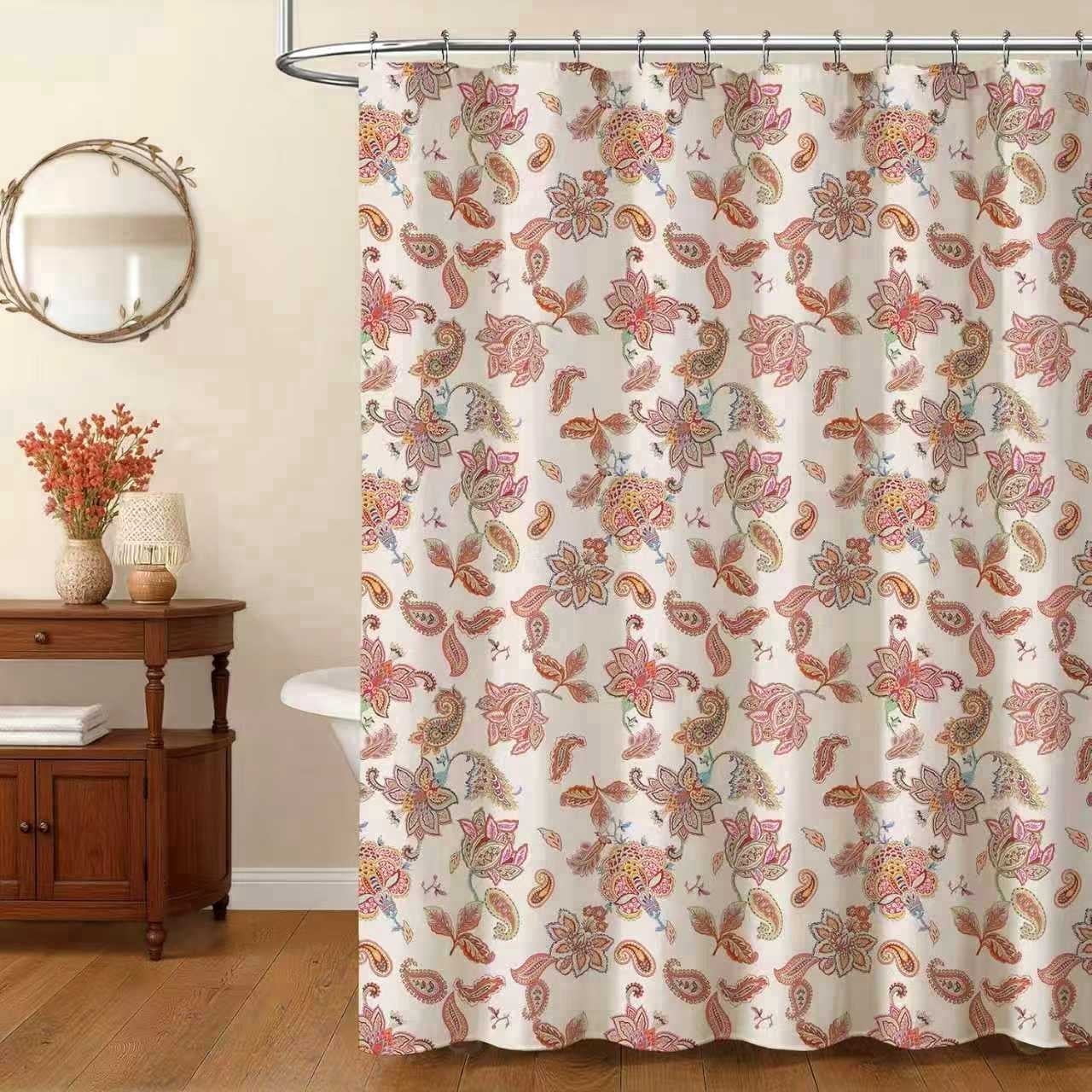 Pink Vintage Floral Shower Curtain, Toile Cottagecore Boho Shower Curtains for Bathroom, 72" x 72 "