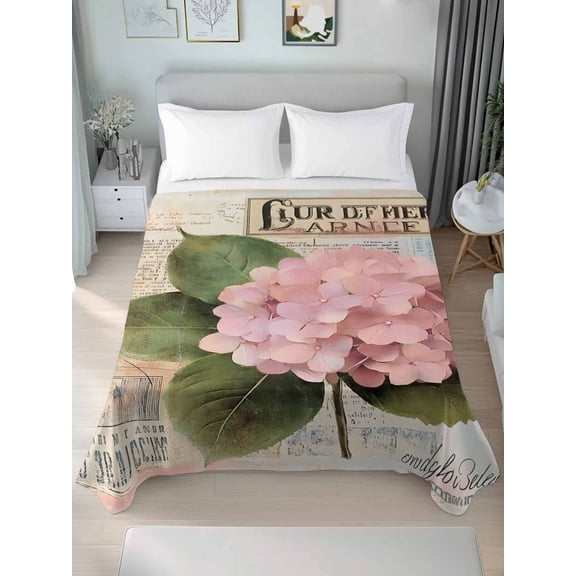 Pink Vintage Floral Twim XL Size Flat Sheet, Wrinkleproof & Fadeproof Cooling Flat Bed Sheet Only, Summer Botanical Retro Breathable Soft Bedding Top Sheets 66 x 102 Inches