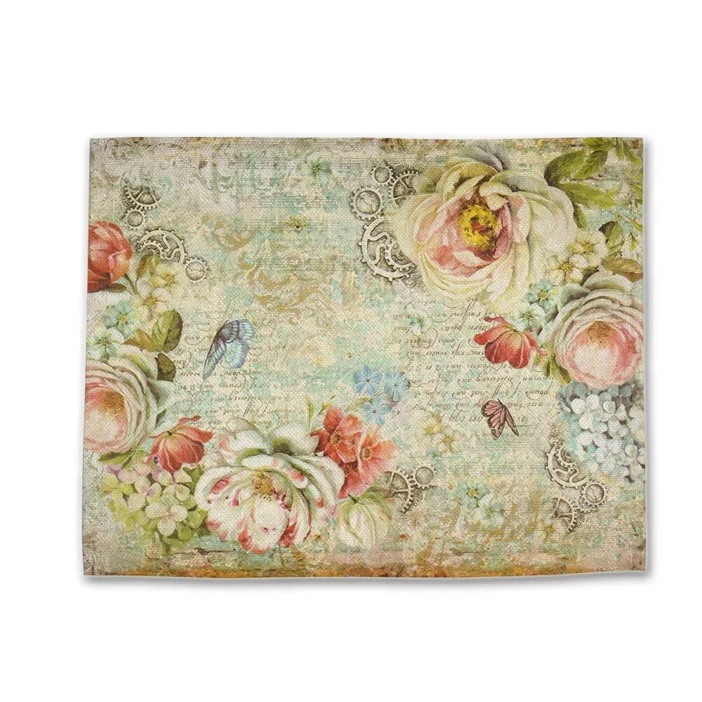 Pink Vintage Flower Rose Placemat Decoupage Stamperia Coaster Linen