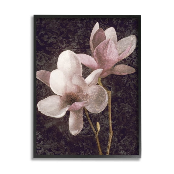 Pink Vintage Patterned Orchid Botanical & Floral Graphic Art Black Framed Art Print Wall Art