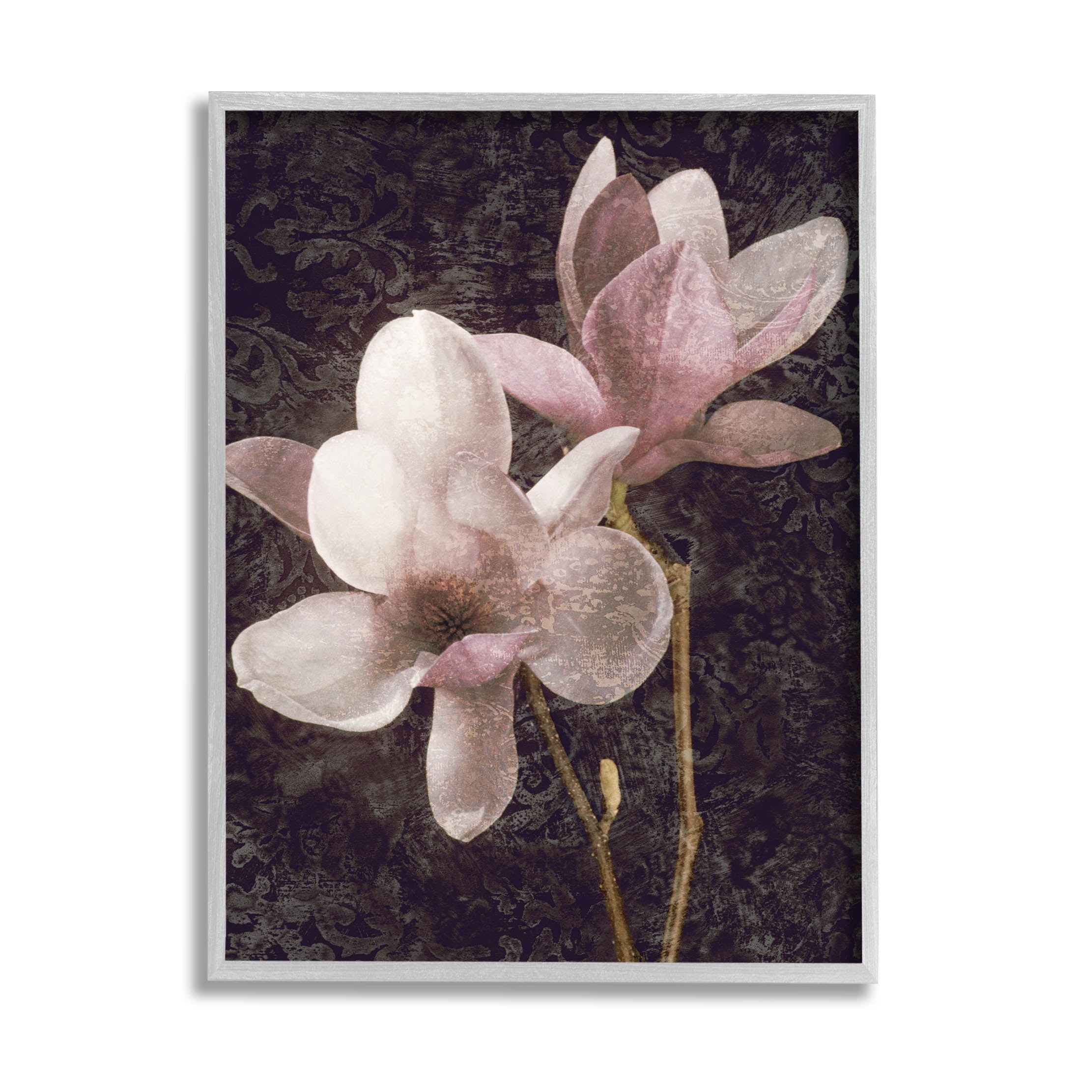 Pink Vintage Patterned Orchid Botanical & Floral Graphic Art Gray Framed Art Print Wall Art