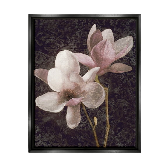 Pink Vintage Patterned Orchid Botanical & Floral Graphic Art Jet Black Framed Art Print Wall Art