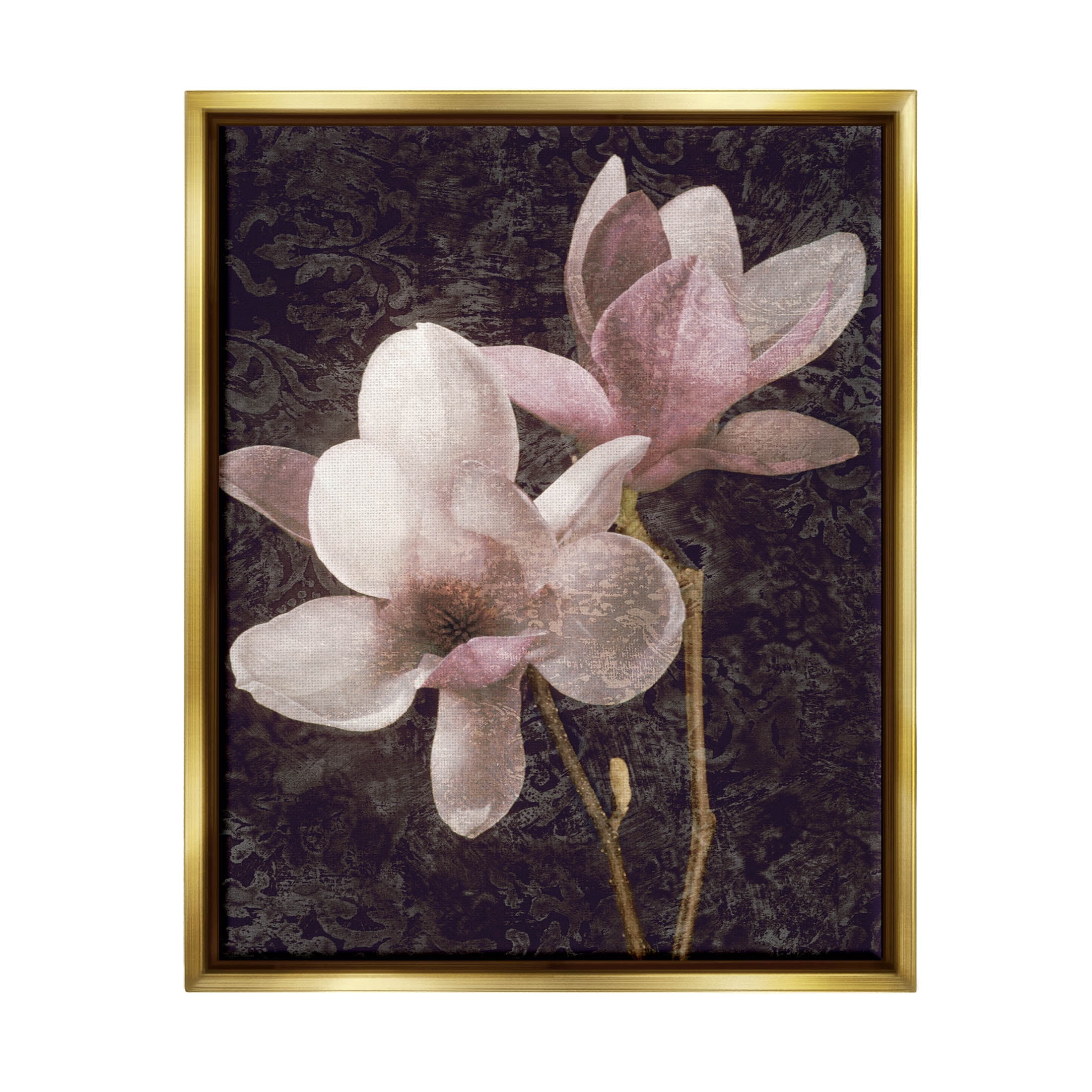 Pink Vintage Patterned Orchid Botanical & Floral Graphic Art Metallic Gold Framed Art Print Wall Art