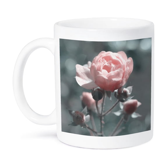 3dRose, Pink Vintage Rose in Silver Light , 15oz Mug