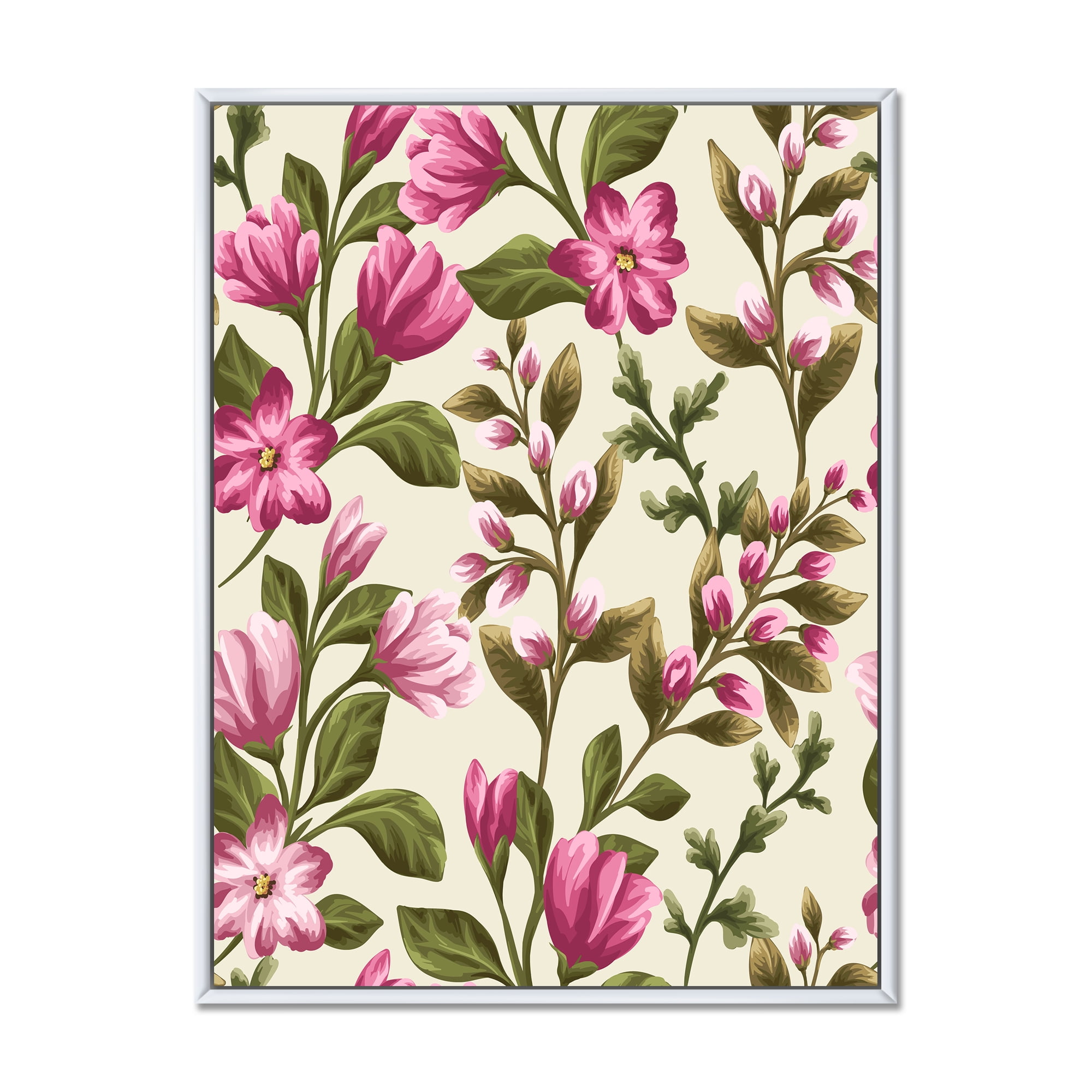 Pink Vintage Wildflowers 30 in x 40 in Framed Painting Canvas Art Print, by Designart