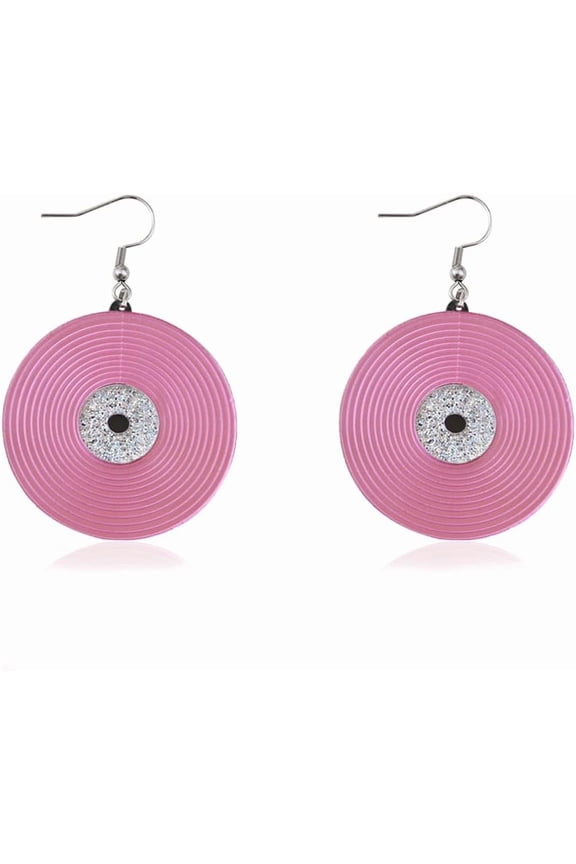 Pink Vinyl Record Dangle Hook Earrings for Women Acrylic Disc Circular Statement Fish Hooks Drop Dangling Hanging Earring Lightweight Christmas Music Festival Birthday Party Jewelryfor Y2K Bff