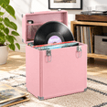 Pink Vinyl Record Storage Box with Lock, Collapsible Crate for 30+ 12 ...