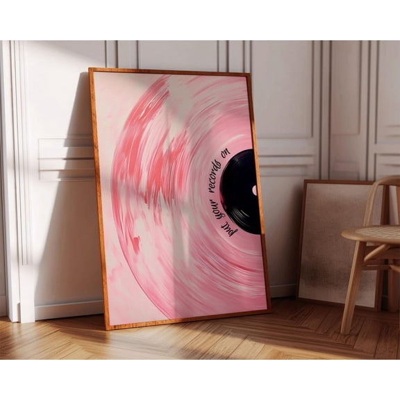 Pink Vinyl Record Wall Art, Retro Maximalist Eclectic Decor, Vinyl Record Print, Girly Print, Trendy Pastel Art Wall Art, Modern Wall Decor, 16x24 UNFRAMED