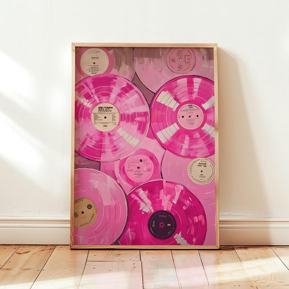 Pink Vinyl Records Retro Music Wall Art, Unframed Paper Print Size 8x12